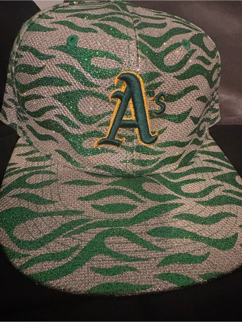 Oakland Athletics Green & Silver Glitter Logo Cap